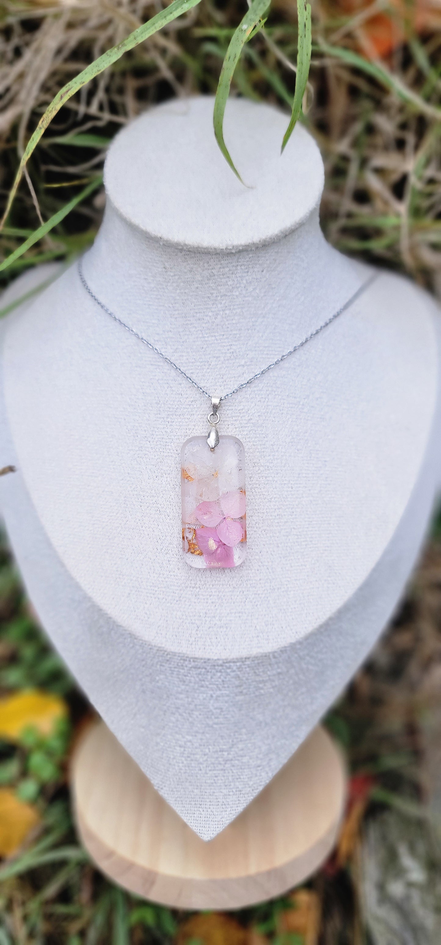 Collier fleurs hortensia floral bohème