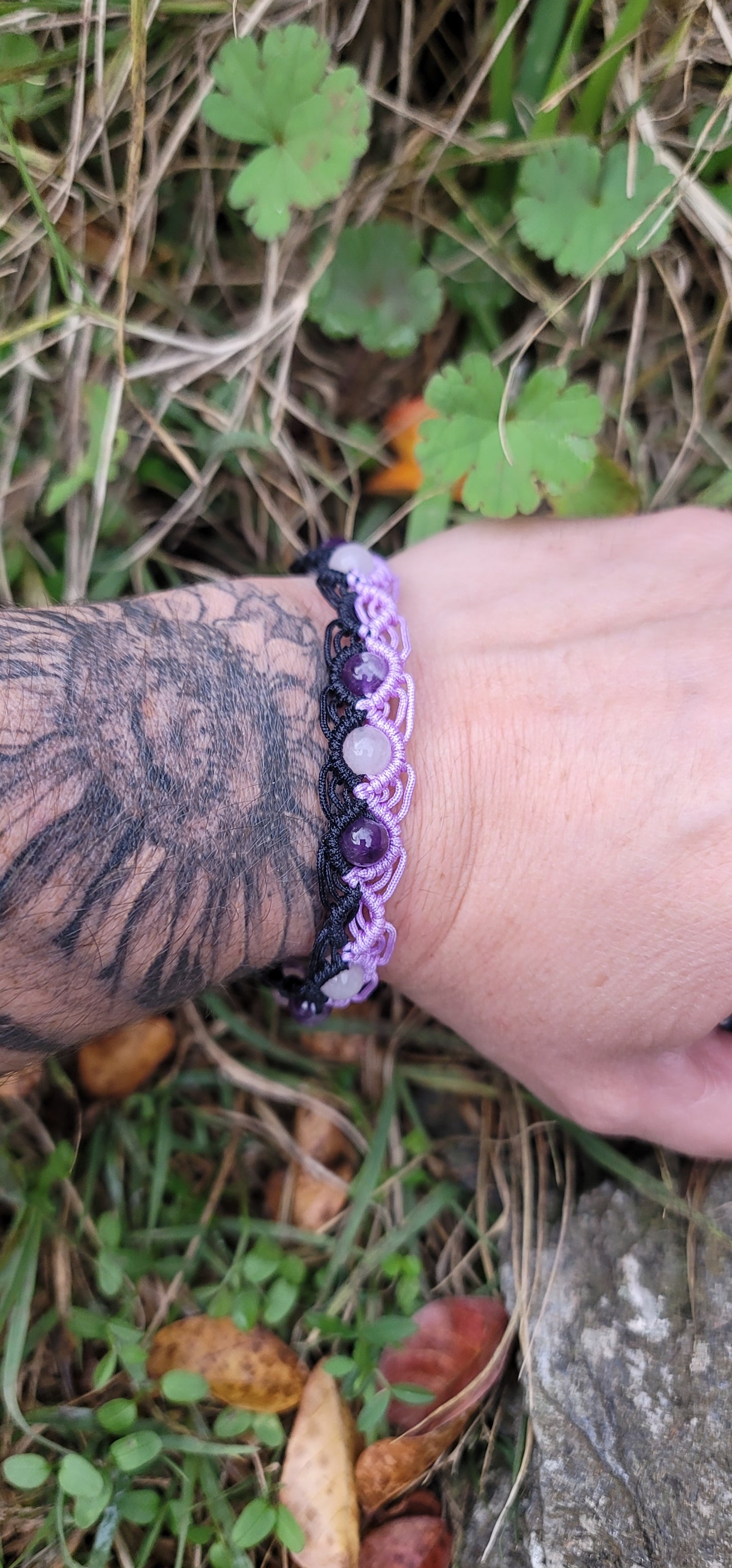 Bracelet " Amour et Sagesse" en Amethyste et Quartz rose