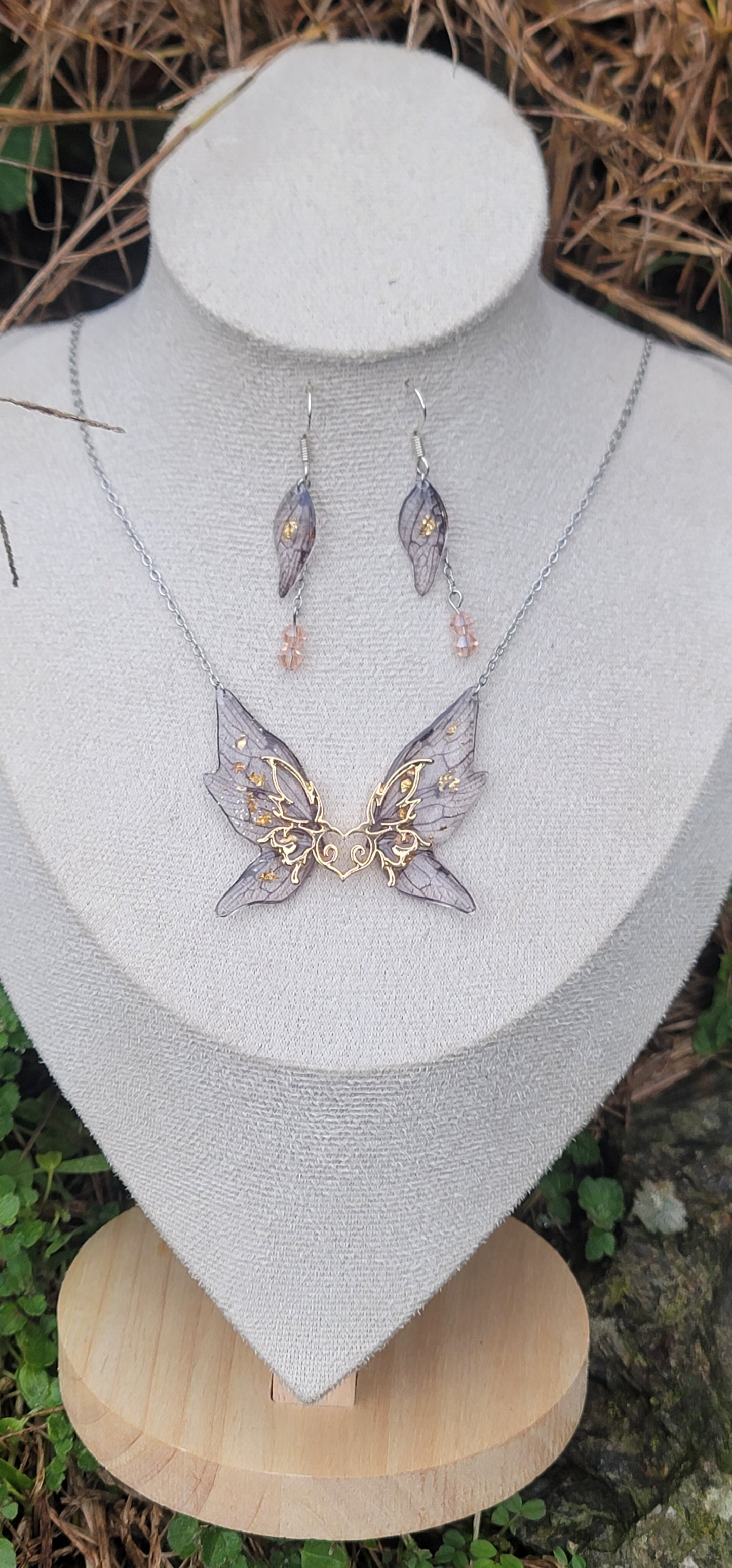 Parure elfique ensemble collier et boucles d'oreilles en argent