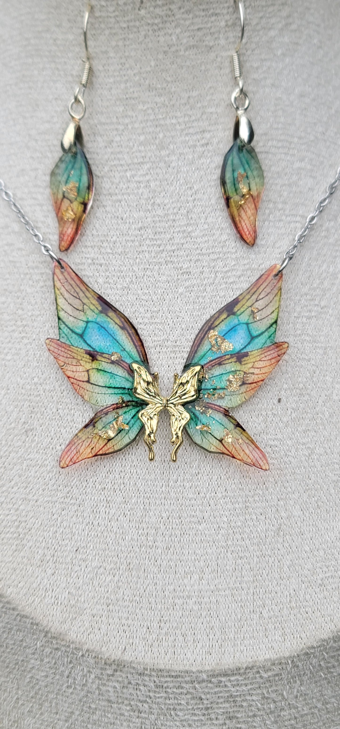 Parure elfique ensemble collier et boucles d'oreilles en argent