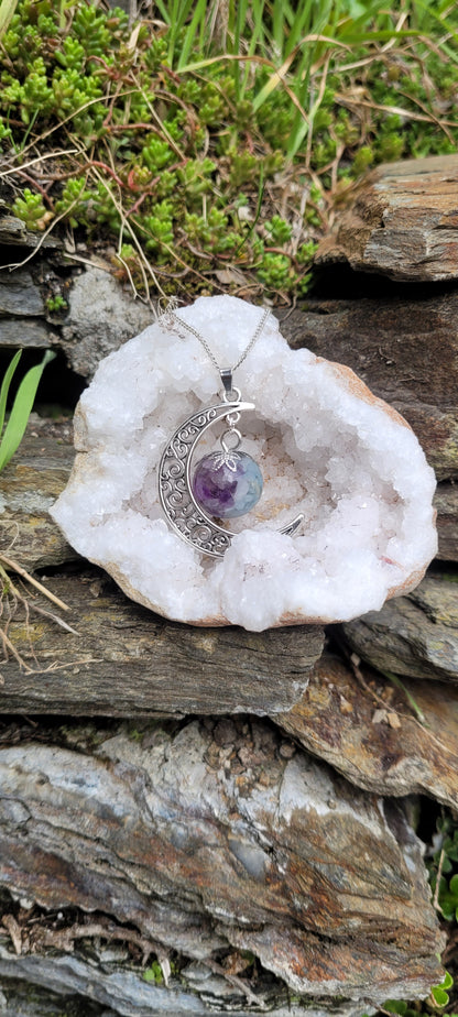 Pendentif "Douceur et Positivité" en Aigue marine et Amethyste lune