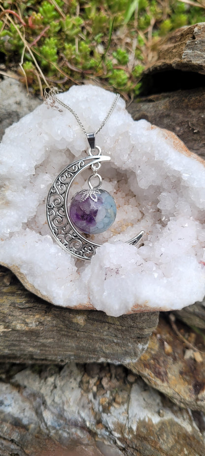 Pendentif "Douceur et Positivité" en Aigue marine et Amethyste lune