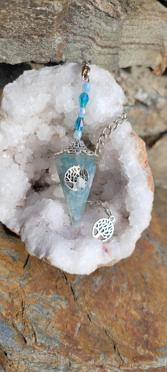 Pendule divinatoire en Aigue marine arbre de vie