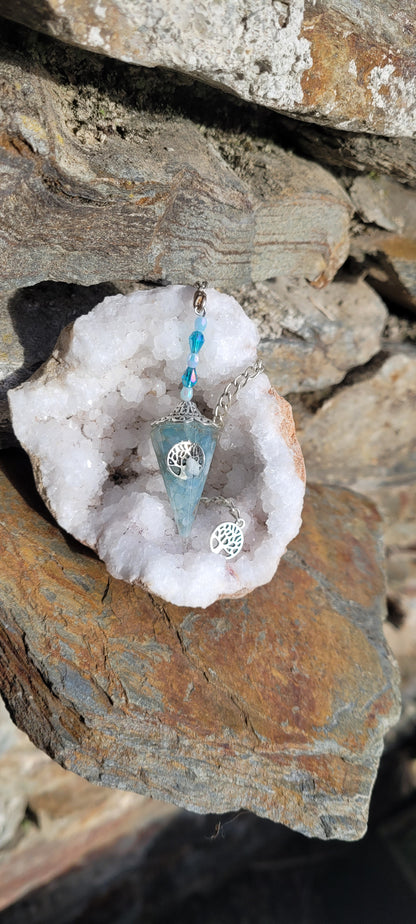 Pendule divinatoire en Aigue marine arbre de vie
