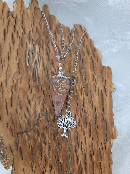 Pendule radiesthésie Quartz rose arbre de vie