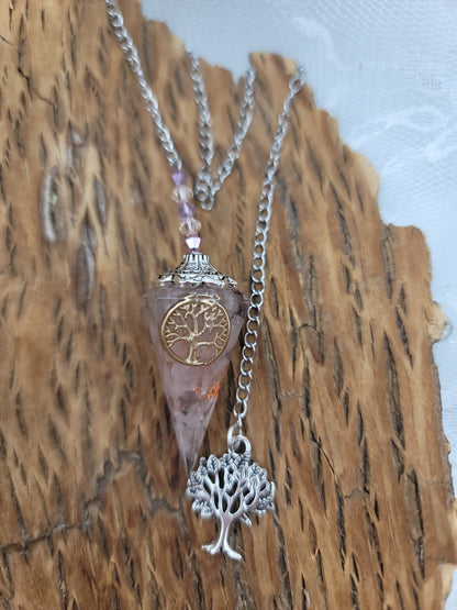 Pendule radiesthésie Quartz rose arbre de vie