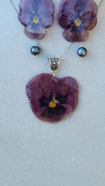 Parure florale ensemble collier et boucles d'oreilles en argent bohème fleur