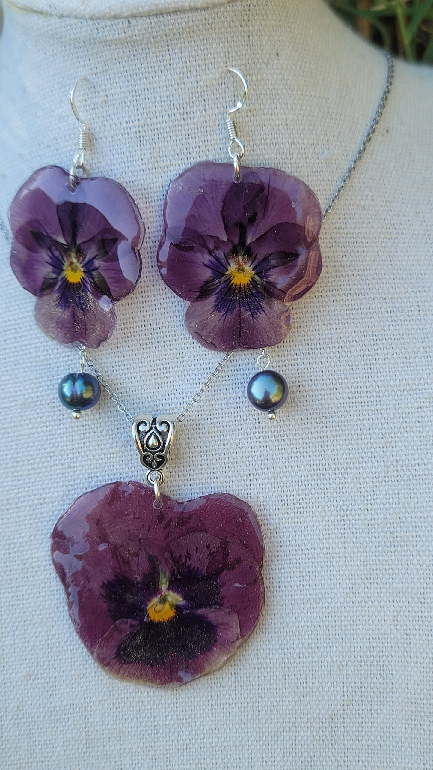 Parure florale ensemble collier et boucles d'oreilles en argent bohème fleur