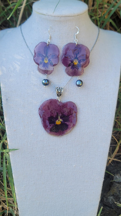 Parure florale ensemble collier et boucles d'oreilles en argent bohème fleur