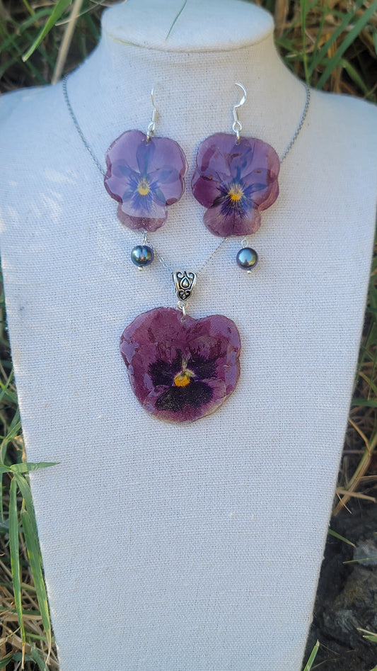 Parure florale ensemble collier et boucles d'oreilles en argent bohème fleur