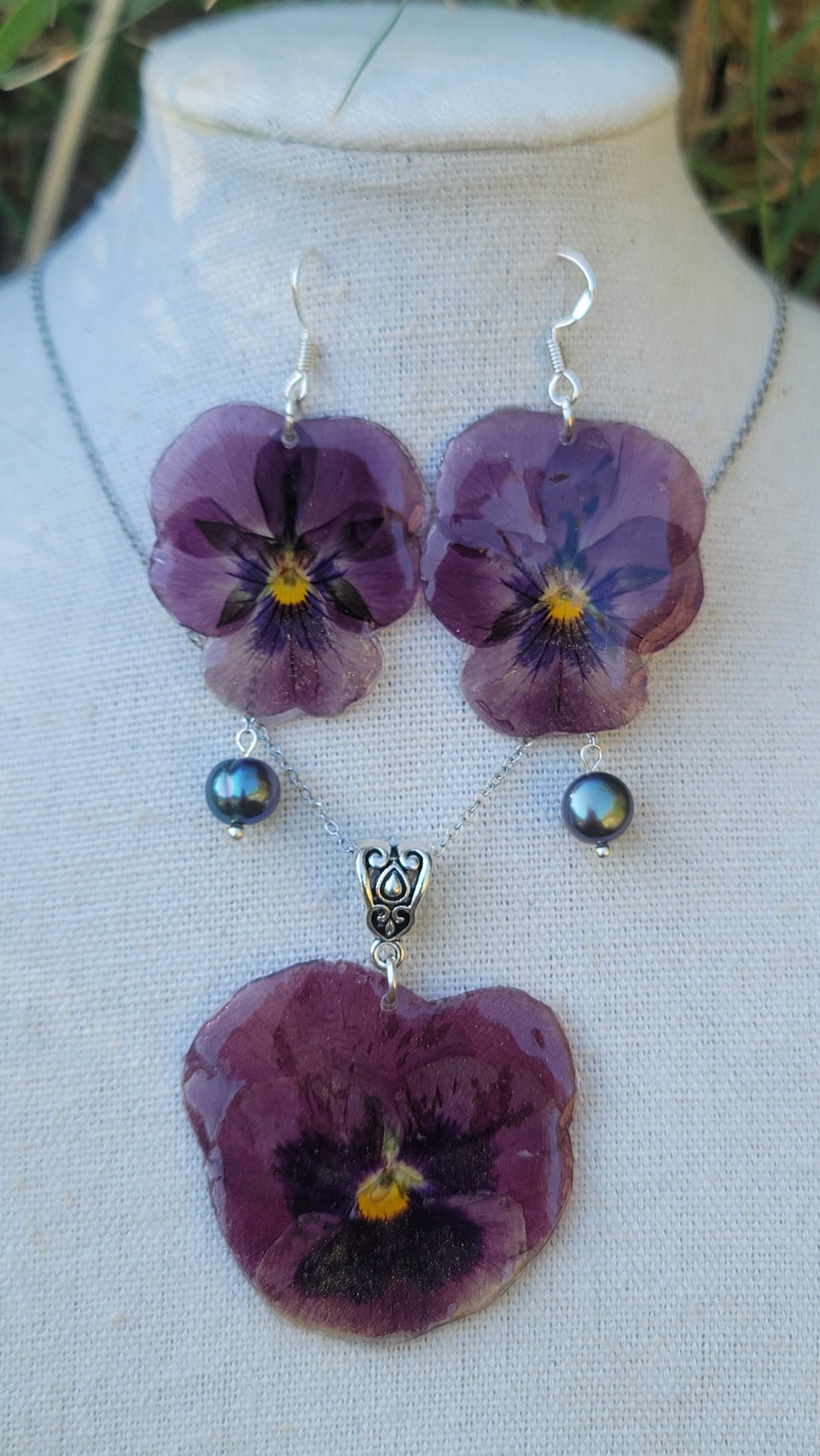 Parure florale ensemble collier et boucles d'oreilles en argent bohème fleur