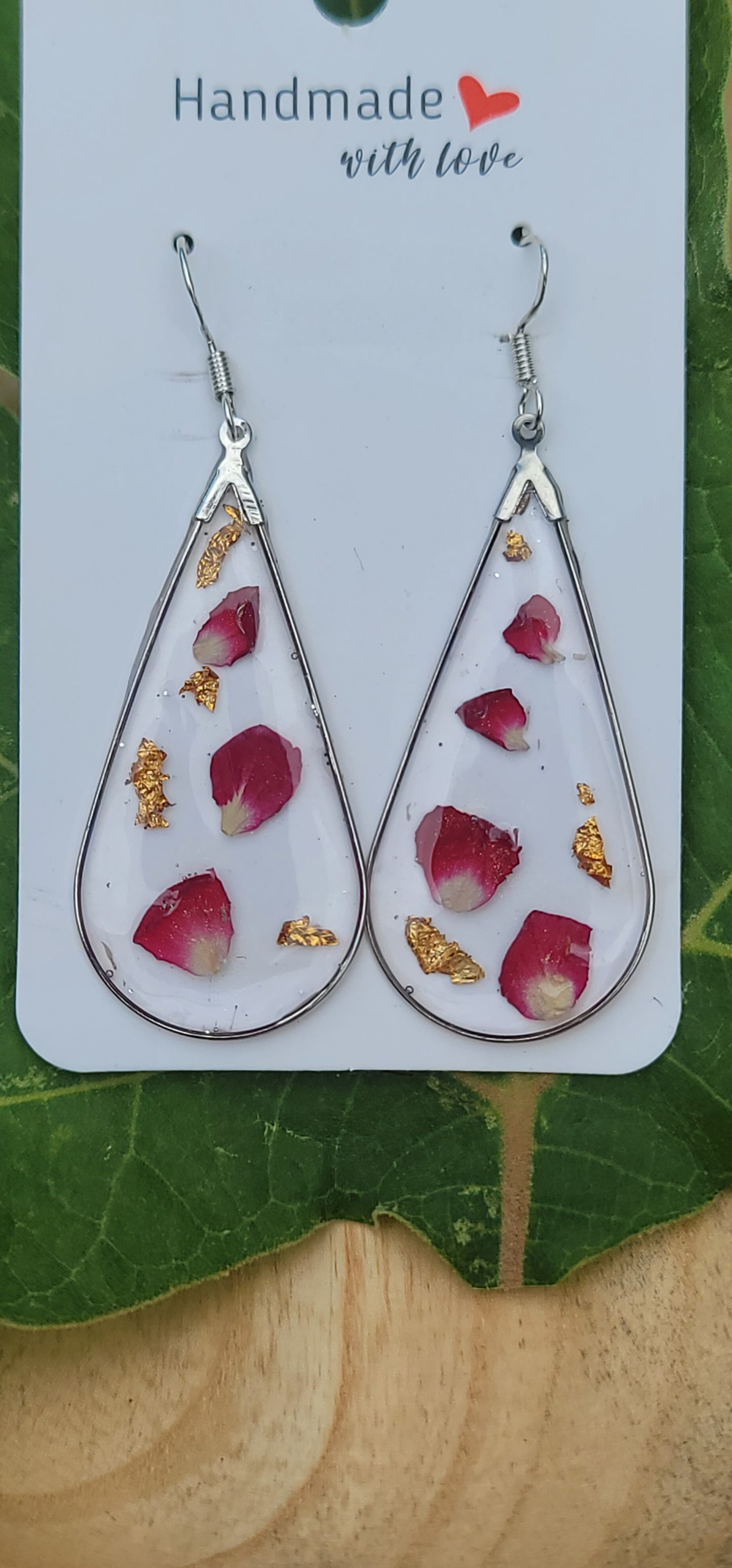Boucles d'oreilles pétale de rose éternelles style bohème forme goutte