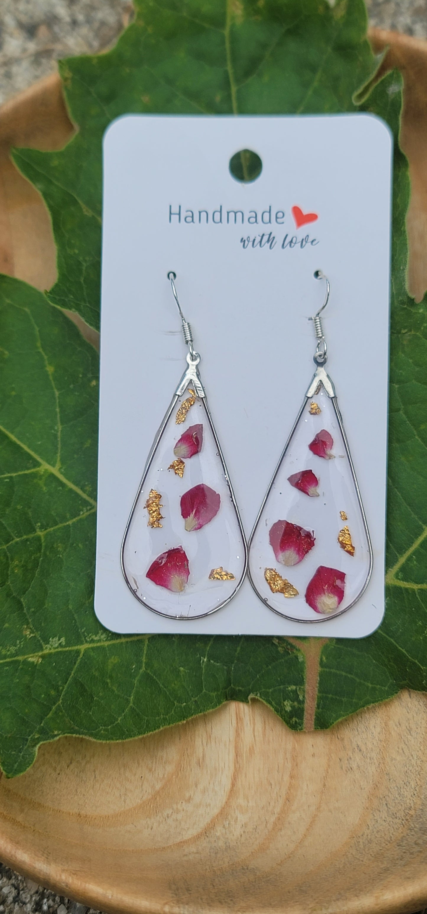 Boucles d'oreilles pétale de rose éternelles style bohème forme goutte