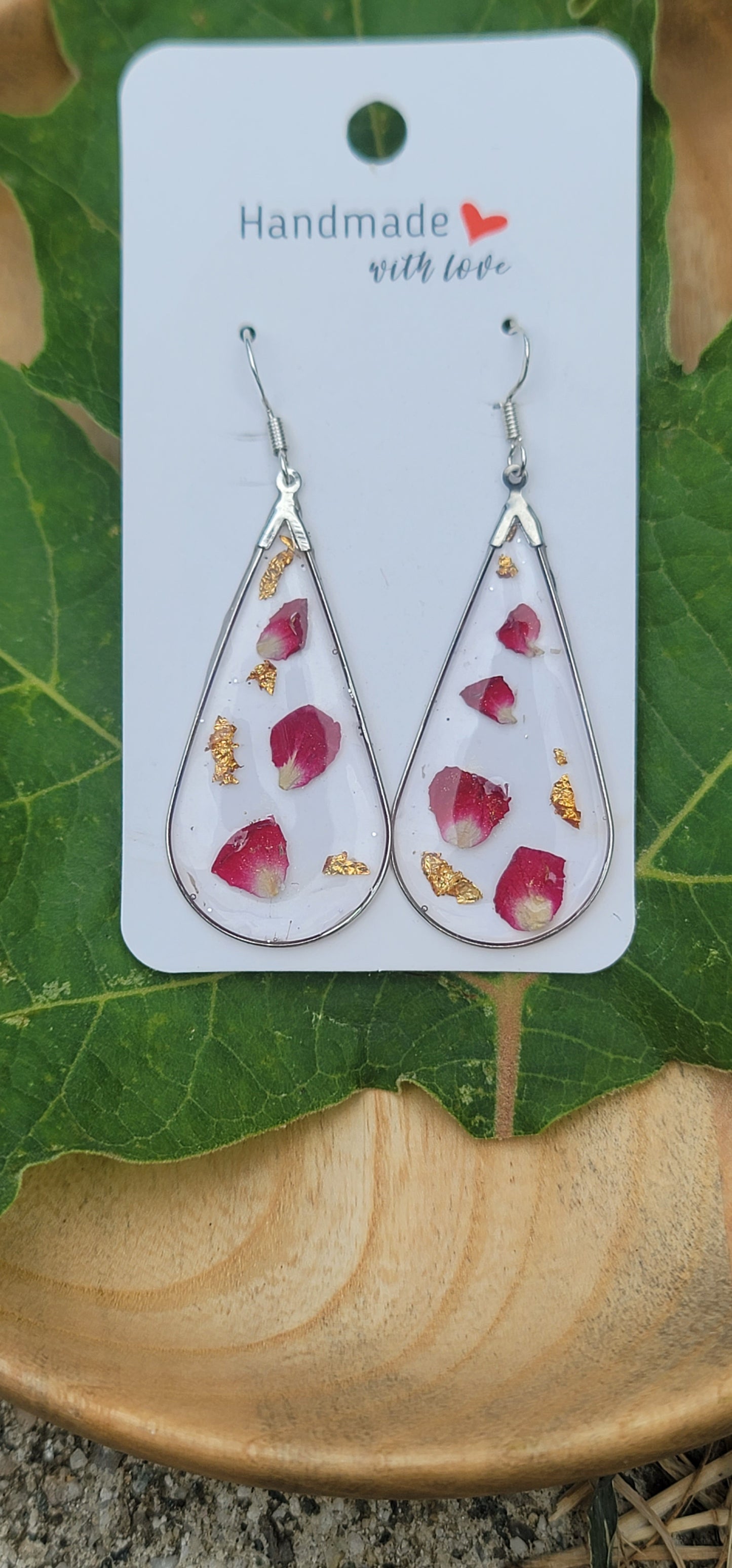 Boucles d'oreilles pétale de rose éternelles style bohème forme goutte