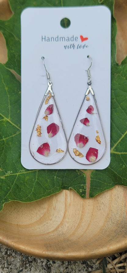 Boucles d'oreilles pétale de rose éternelles style bohème forme goutte