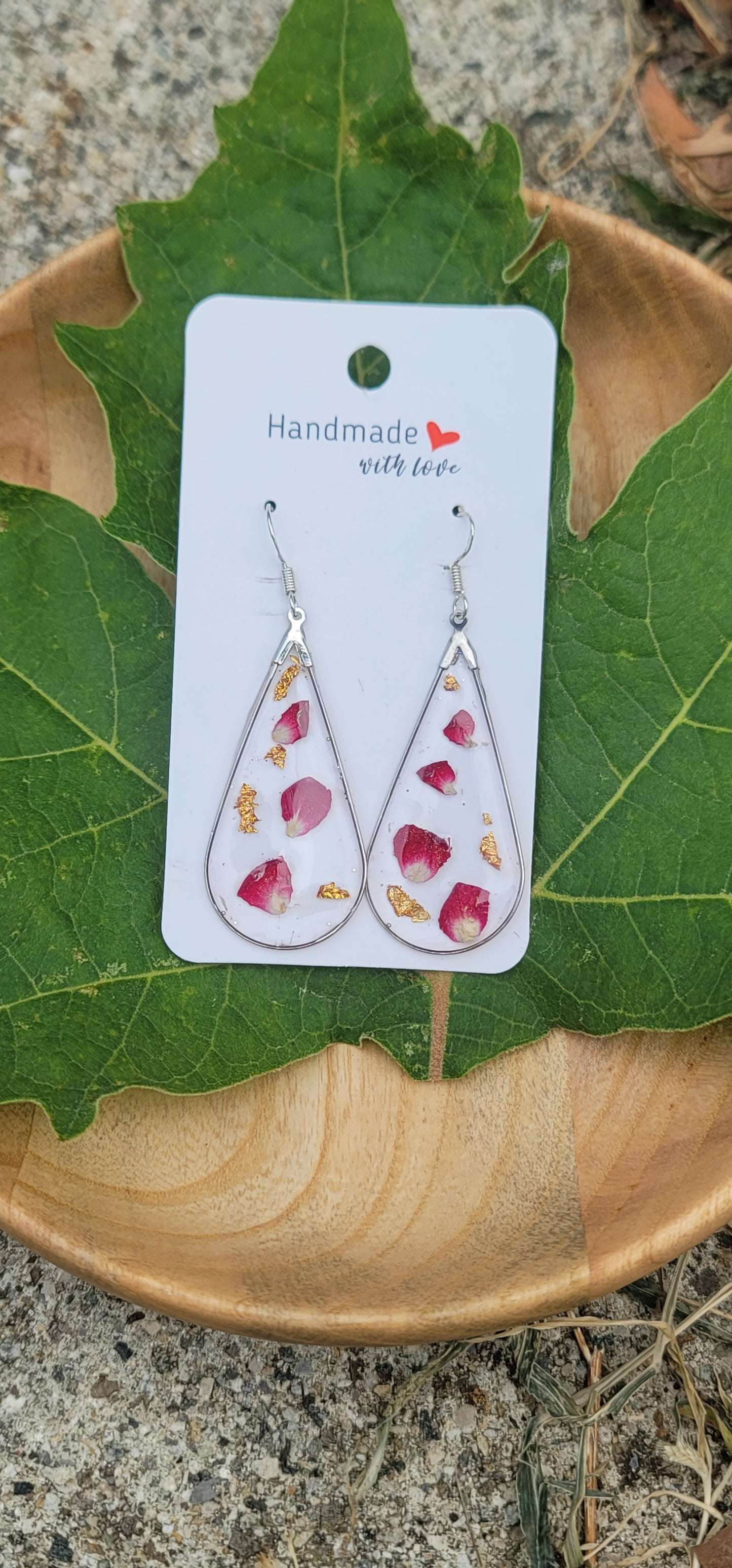 Boucles d'oreilles pétale de rose éternelles style bohème forme goutte