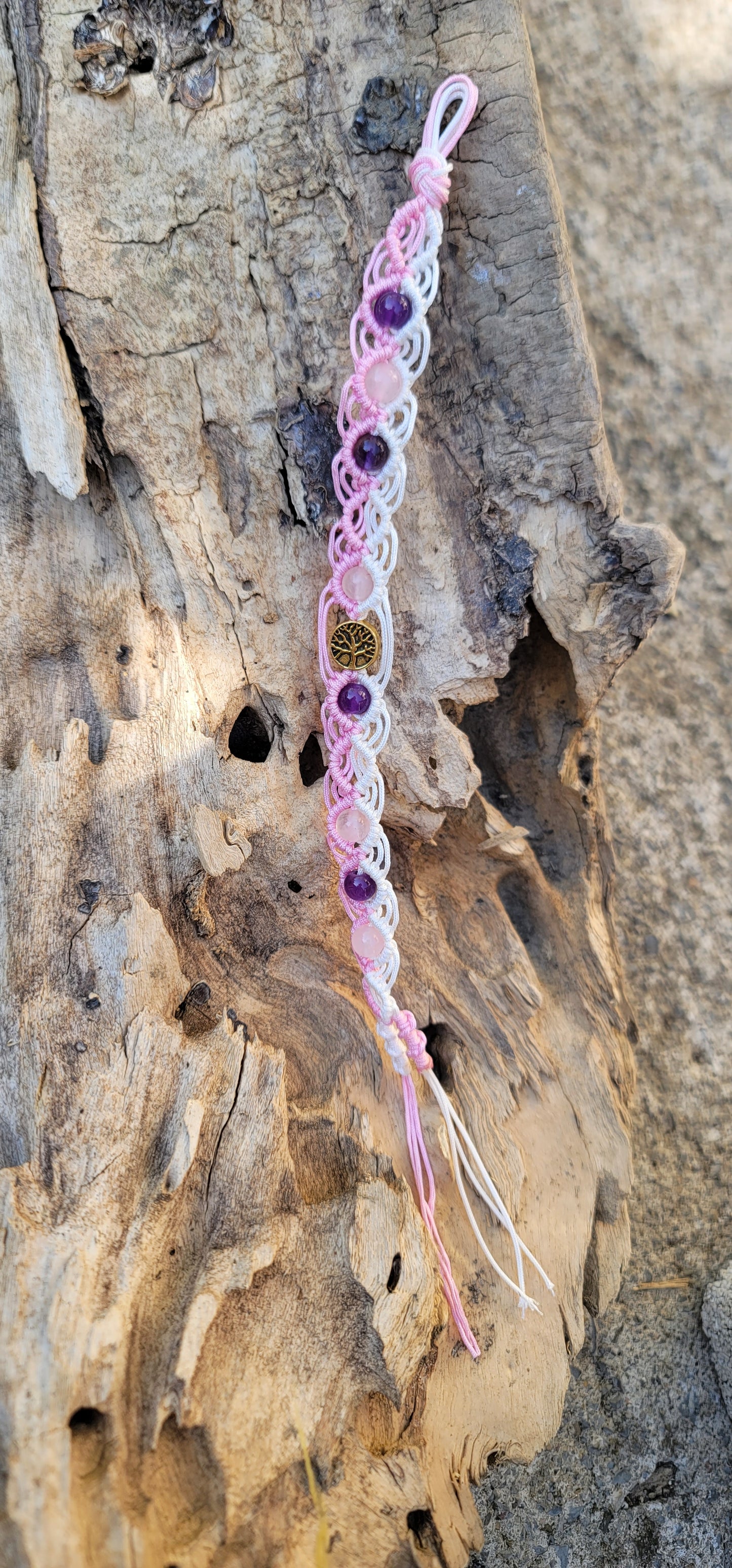 Bracelet "Amour et Sagesse" en Amethyste et Quartz rose