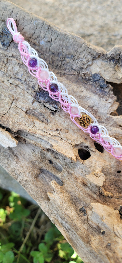 Bracelet "Amour et Sagesse" en Amethyste et Quartz rose
