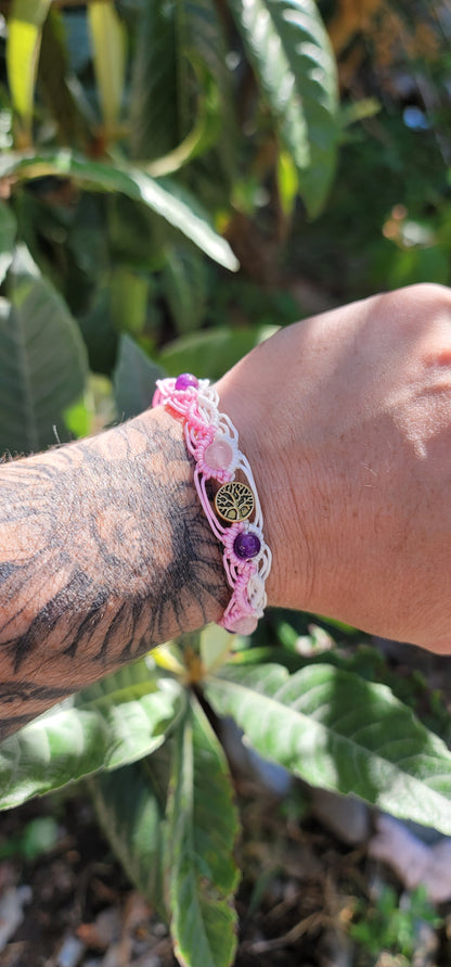 Bracelet "Amour et Sagesse" en Amethyste et Quartz rose