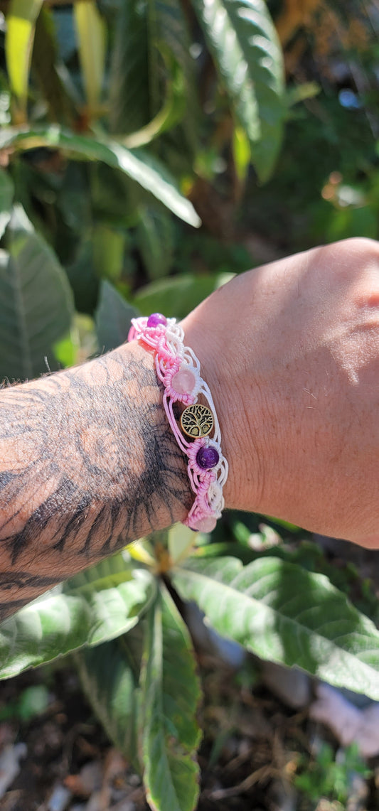 Bracelet "Amour et Sagesse" en Amethyste et Quartz rose