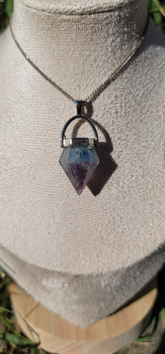 Pendentif "Douceur et Positivité" en Aigue marine et Amethyste pointe