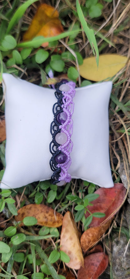 Bracelet " Amour et Sagesse" en Amethyste et Quartz rose