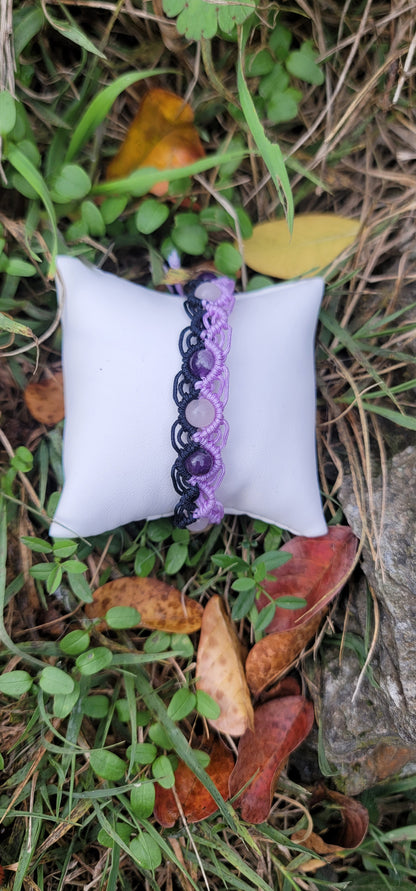 Bracelet " Amour et Sagesse" en Amethyste et Quartz rose