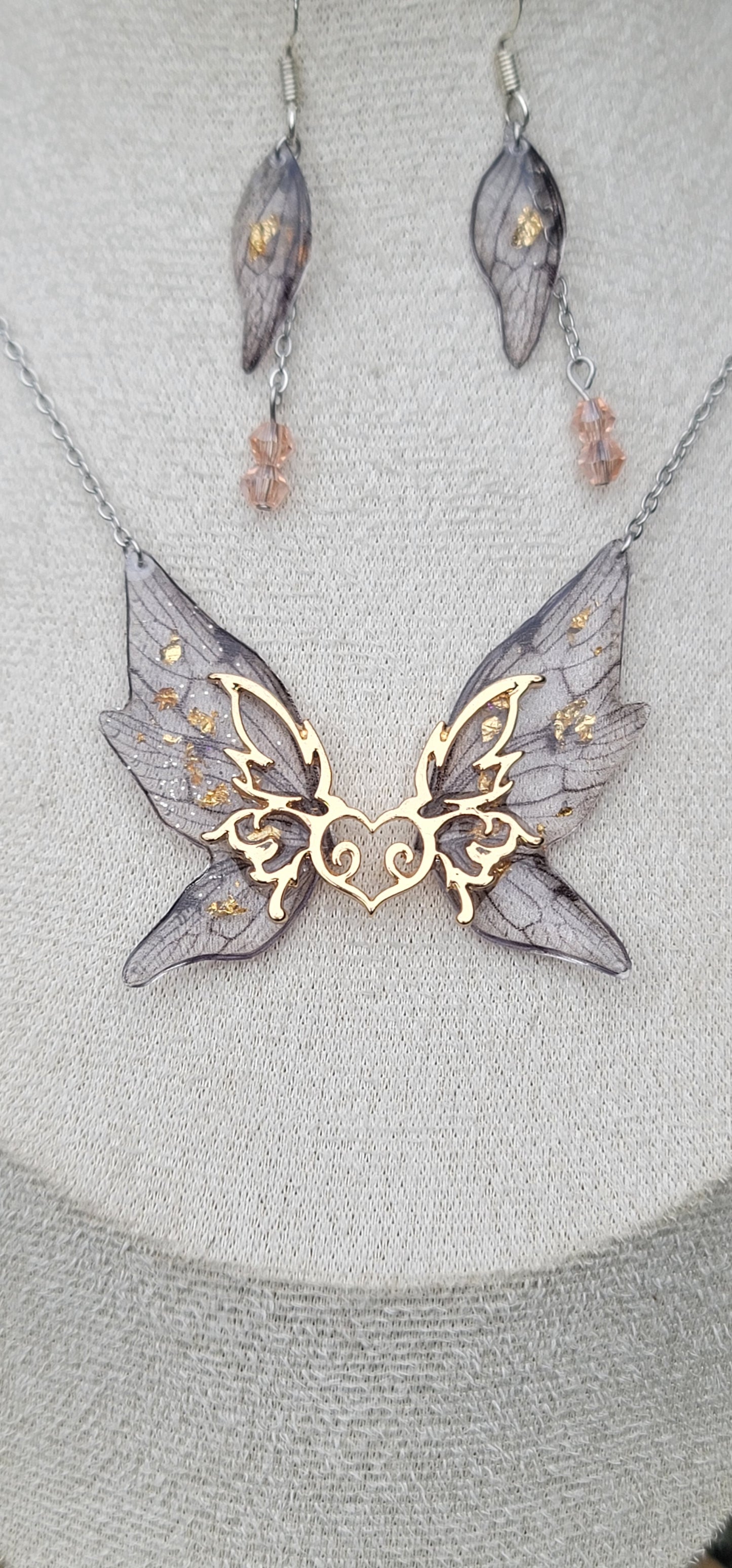 Parure elfique ensemble collier et boucles d'oreilles en argent