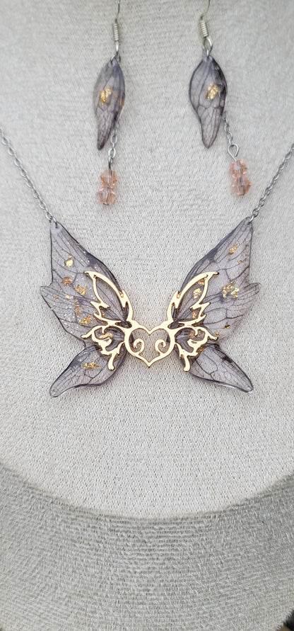 Parure elfique ensemble collier et boucles d'oreilles en argent