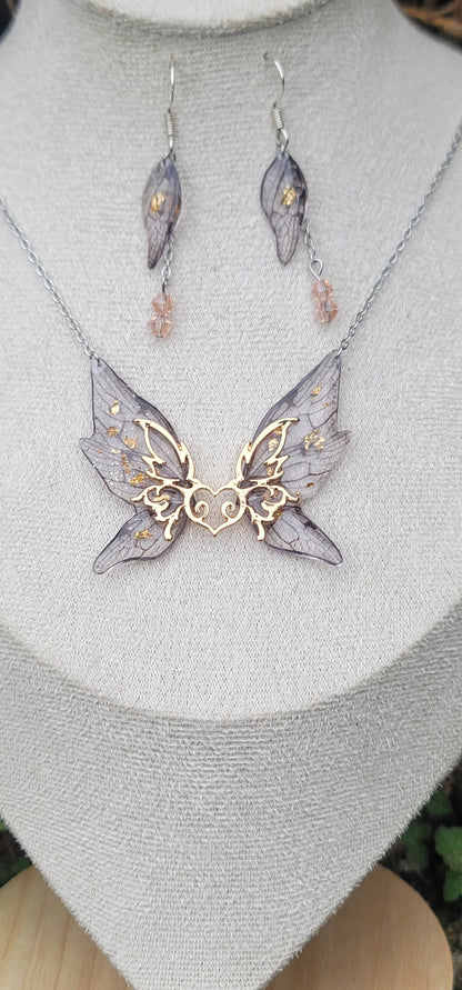 Parure elfique ensemble collier et boucles d'oreilles en argent