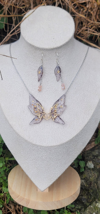 Parure elfique ensemble collier et boucles d'oreilles en argent
