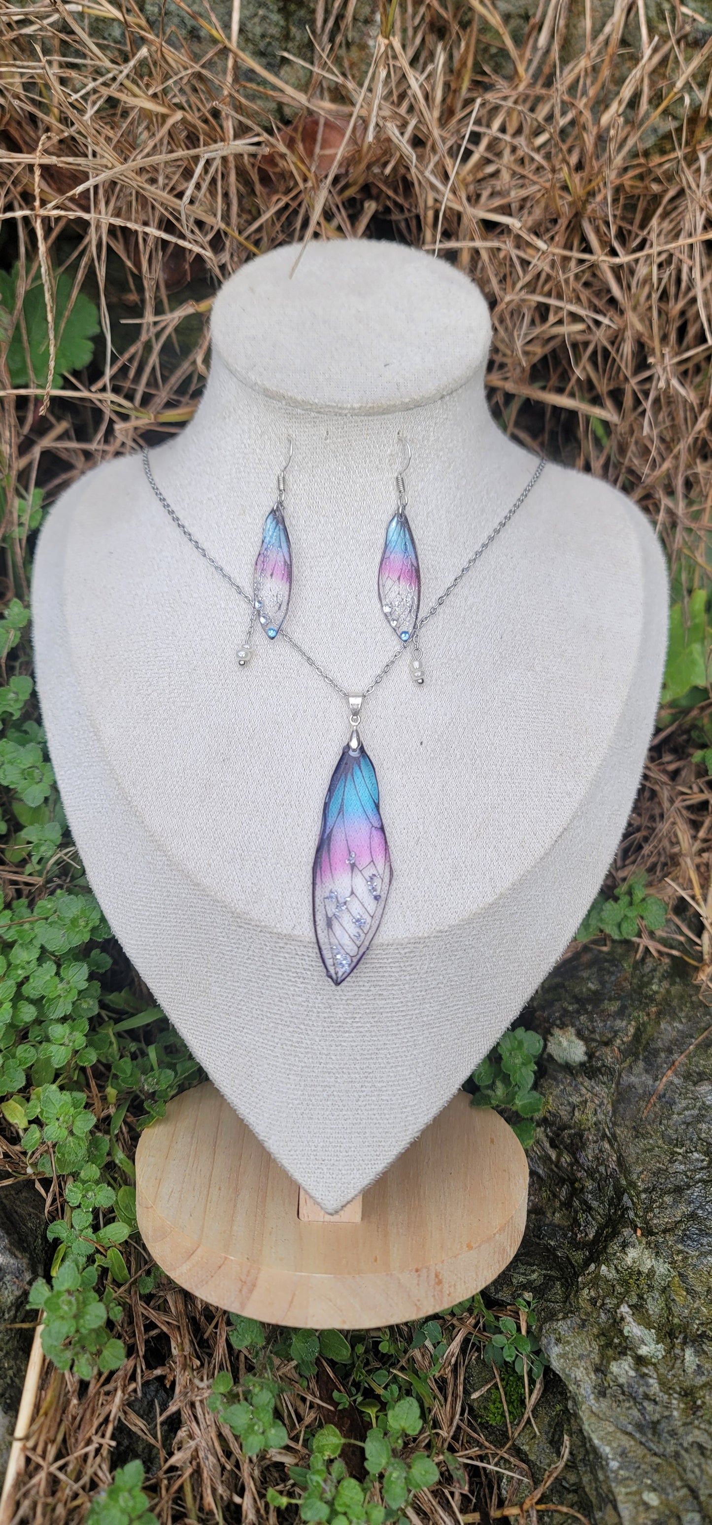 Parure elfique ensemble collier et boucles d'oreilles en argent