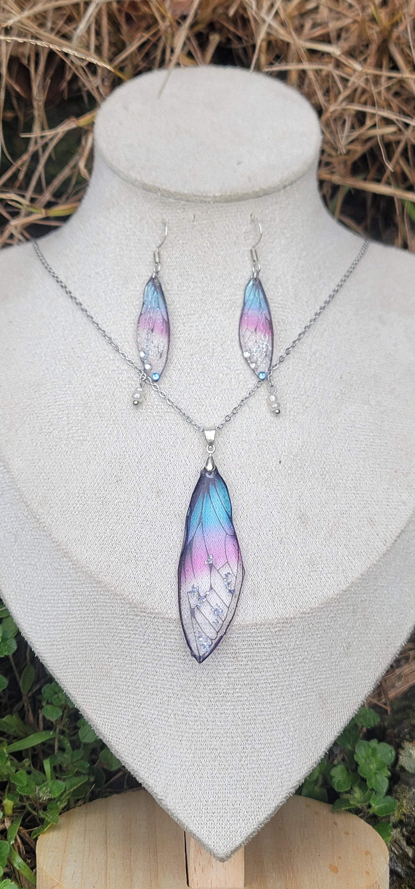 Parure elfique ensemble collier et boucles d'oreilles en argent