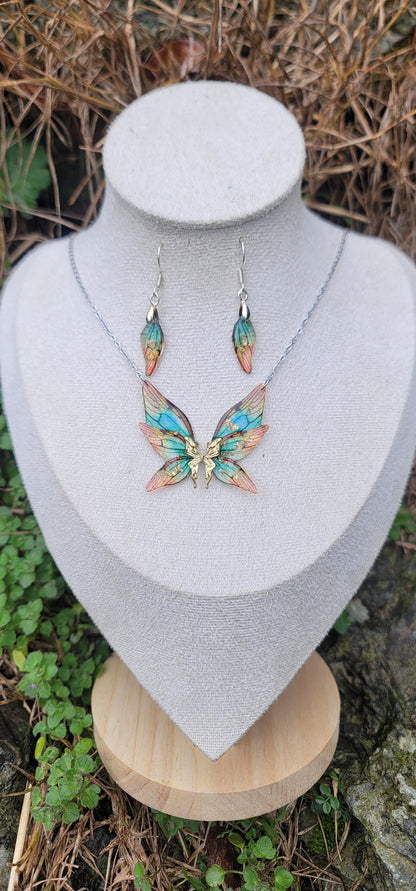 Parure elfique ensemble collier et boucles d'oreilles en argent