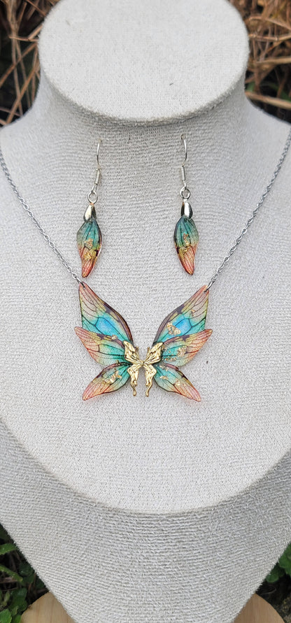 Parure elfique ensemble collier et boucles d'oreilles en argent