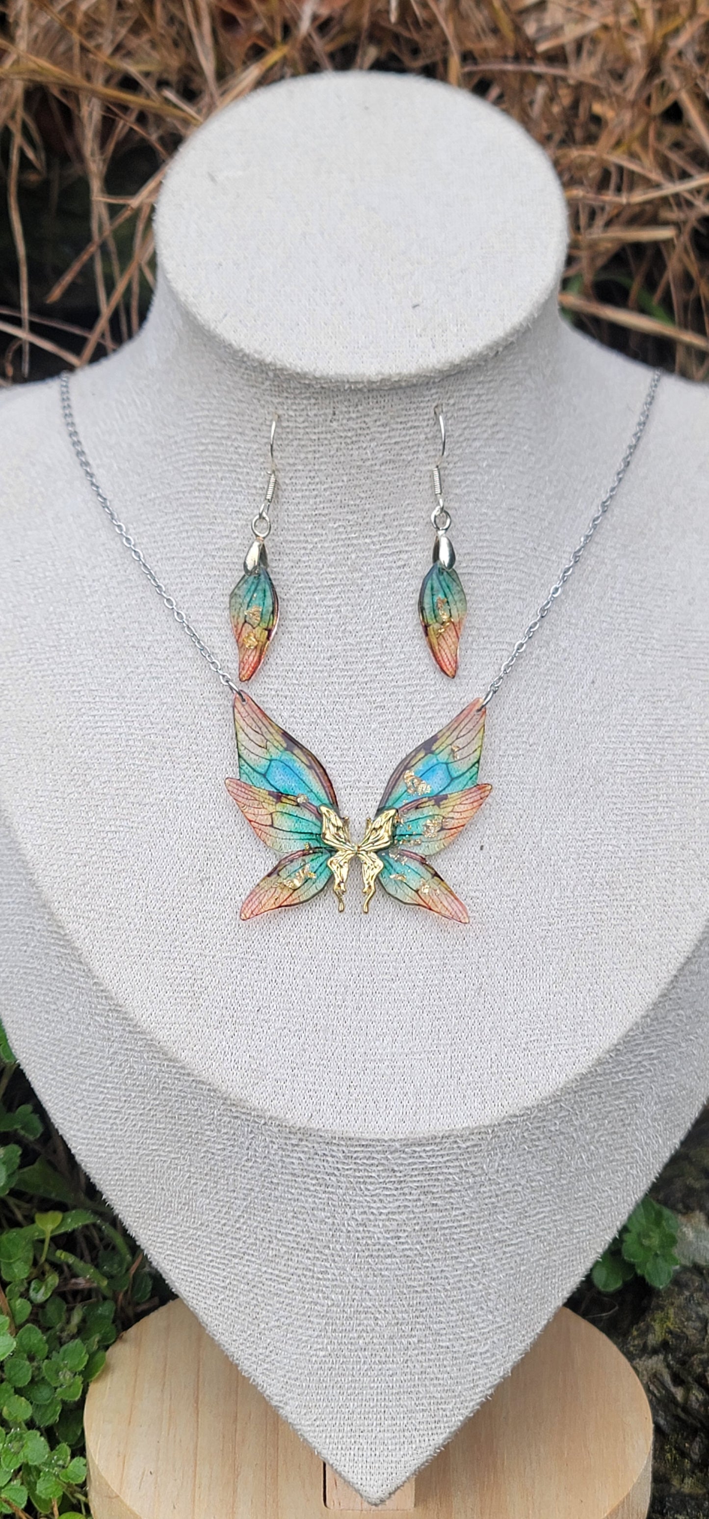 Parure elfique ensemble collier et boucles d'oreilles en argent