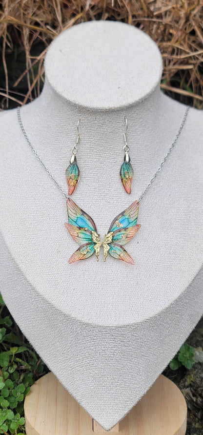 Parure elfique ensemble collier et boucles d'oreilles en argent