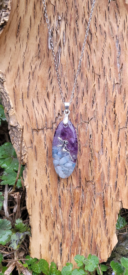 Pendentif "Douceur et Positivité" en Aigue marine et Amethyste fée