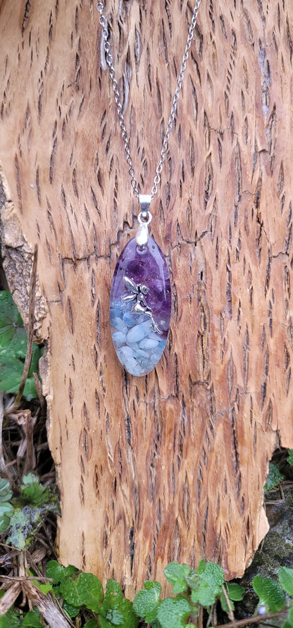 Pendentif "Douceur et Positivité" en Aigue marine et Amethyste fée