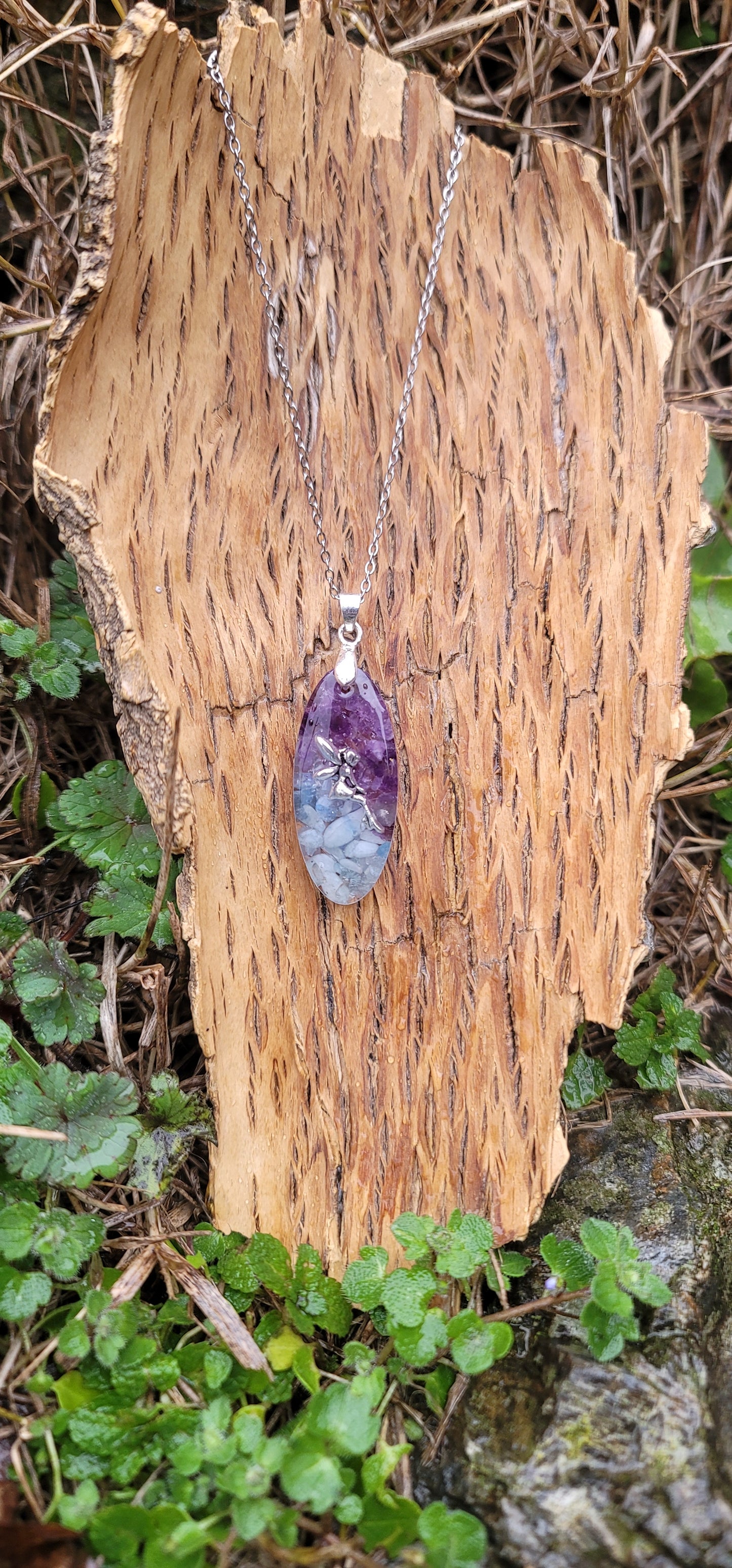 Pendentif "Douceur et Positivité" en Aigue marine et Amethyste fée