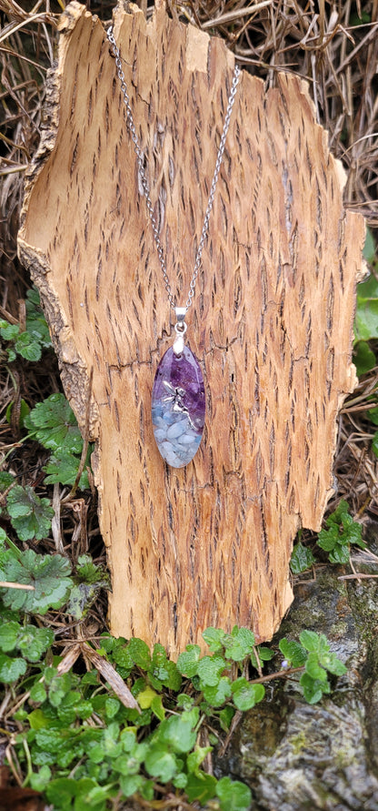 Pendentif "Douceur et Positivité" en Aigue marine et Amethyste fée
