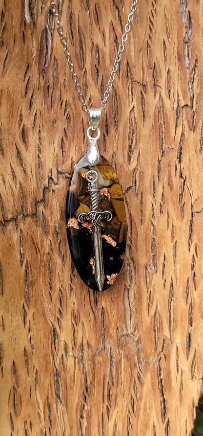 Pendentif " Protection " en Oeil de tigre et Obsidienne œil céleste pierre de protection énergies negatives