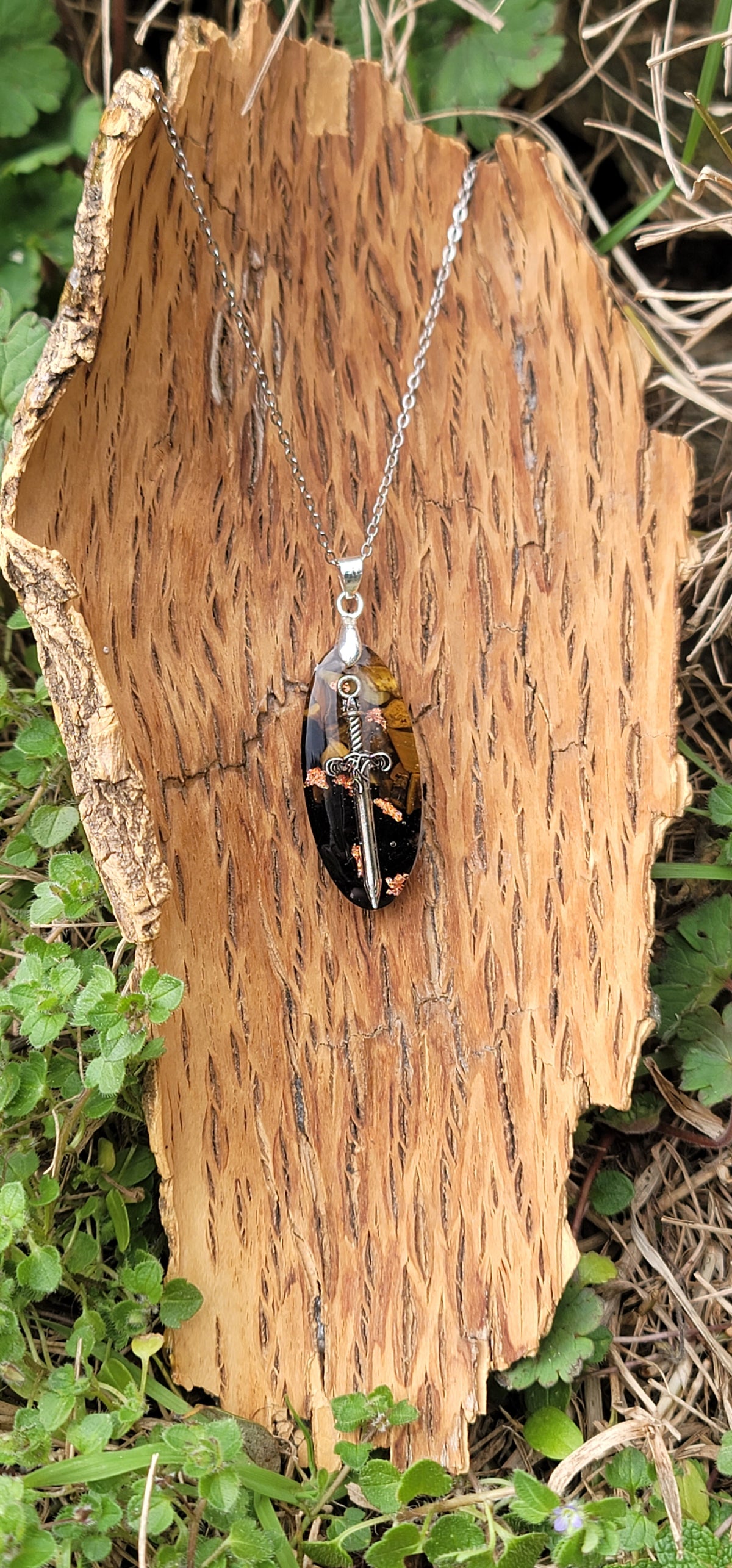 Pendentif " Protection " en Oeil de tigre et Obsidienne œil céleste pierre de protection énergies negatives