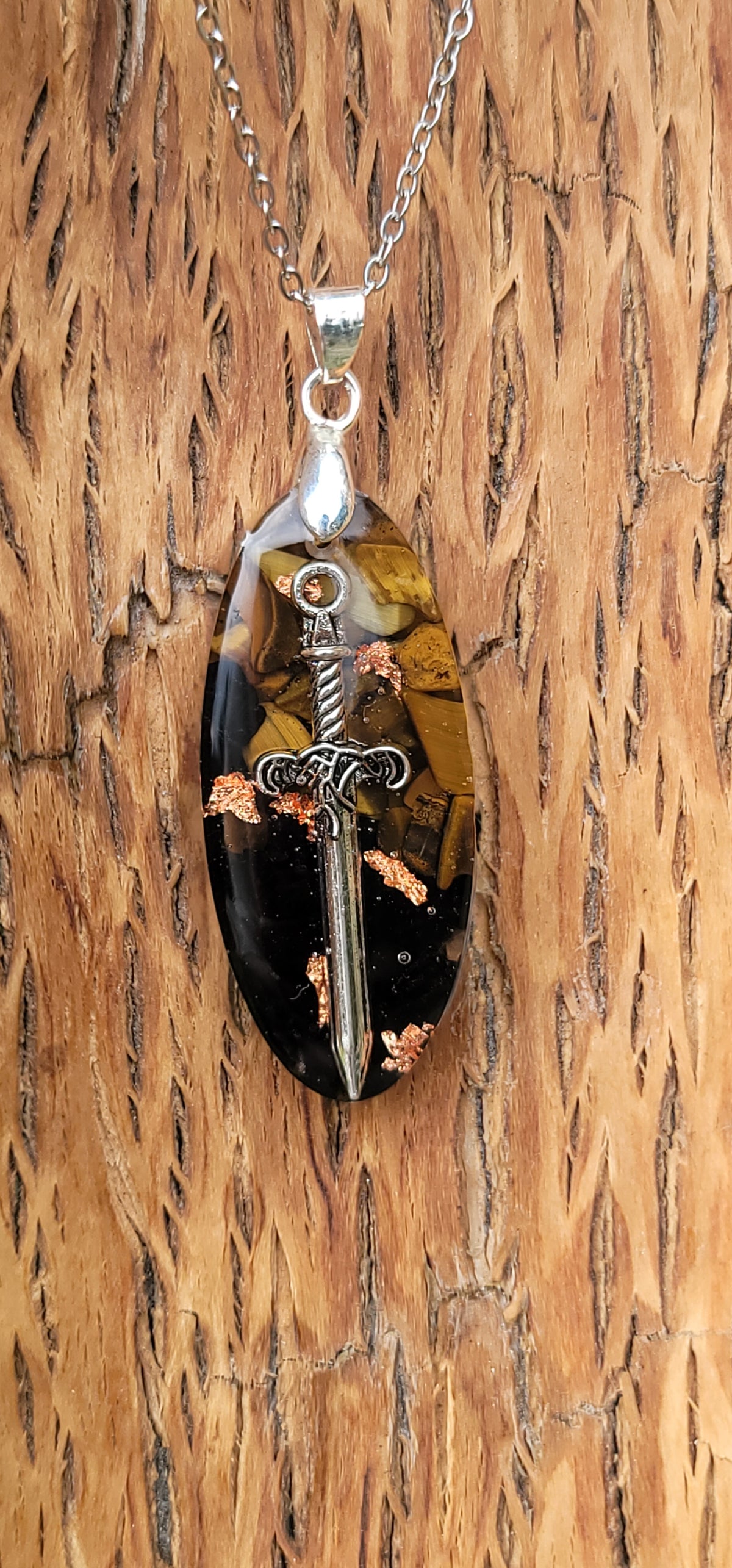 Pendentif " Protection " en Oeil de tigre et Obsidienne œil céleste pierre de protection énergies negatives