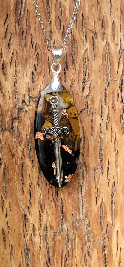 Pendentif " Protection " en Oeil de tigre et Obsidienne œil céleste pierre de protection énergies negatives