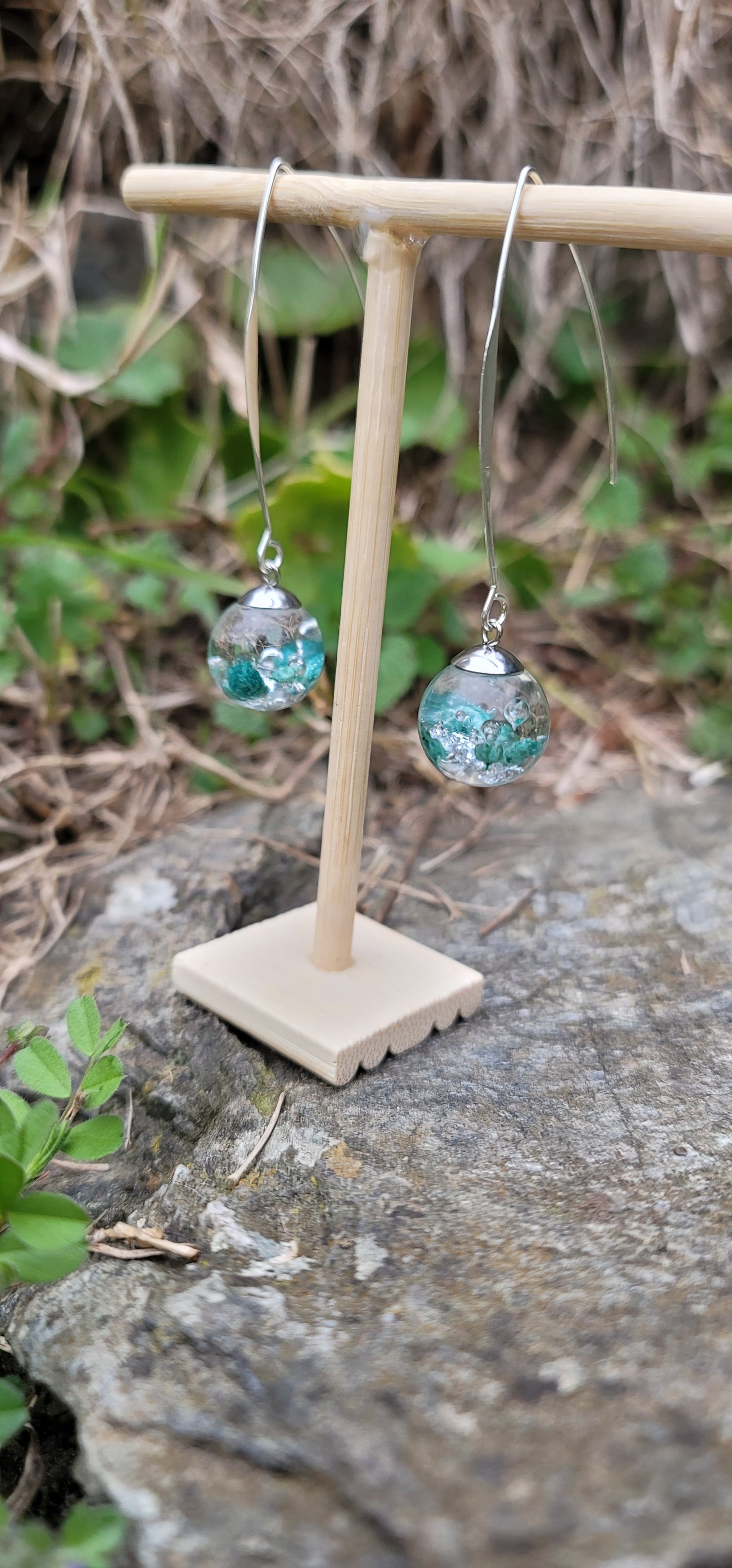 Boucles d'oreilles fleurs éternelles style bohème sphère