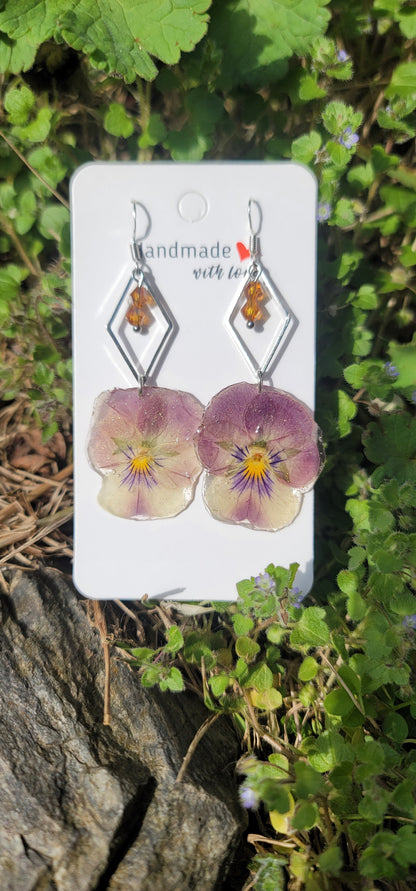 Boucles d oreilles en argent fleurs de pensées fleurs éternelles bohème