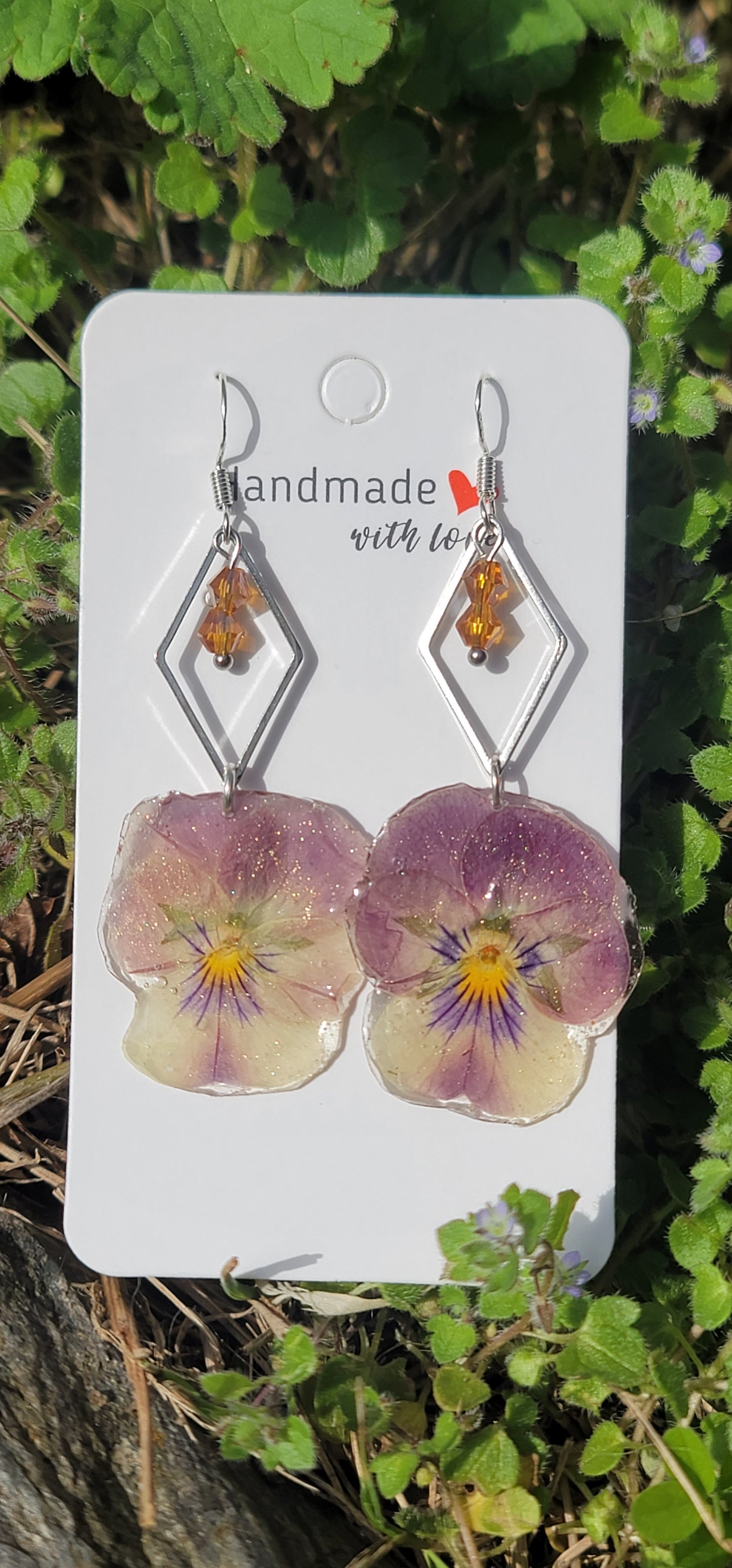 Boucles d oreilles en argent fleurs de pensées fleurs éternelles bohème