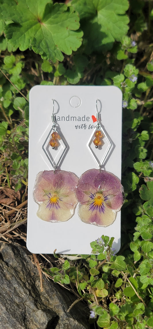 Boucles d oreilles en argent fleurs de pensées fleurs éternelles bohème